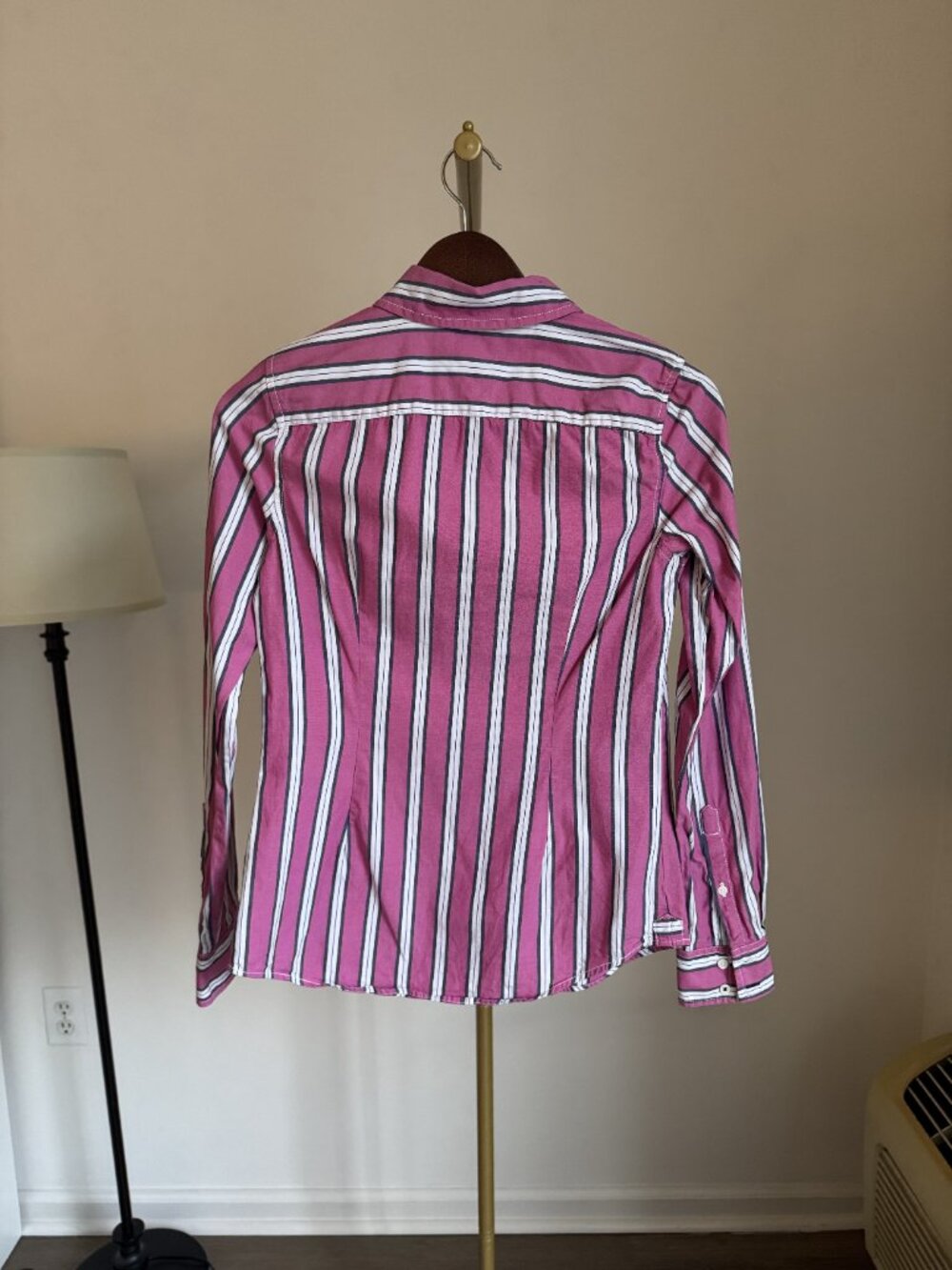 Tommy Hilfiger XS Pink Navy White Striped Cotton Button Down Shirt Blouse - Picture 3 of 6